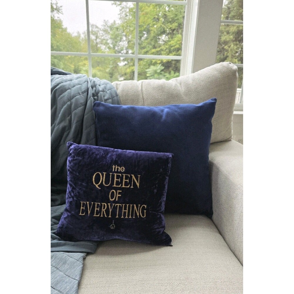 Set of 2 Velvet Feel Throw Pillows Navy Blue Purple Queen of Everything Gold
